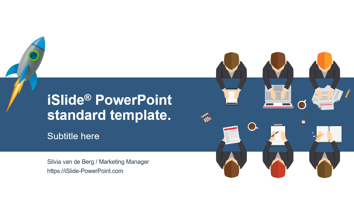 iSlide Blue Illustration Business Office Template with instructions