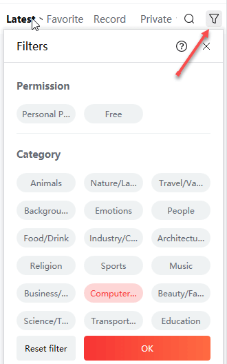 the iSlide Picture Library explaining filtering and Categories