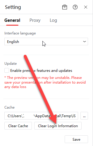 the iSlide Clear all login information option