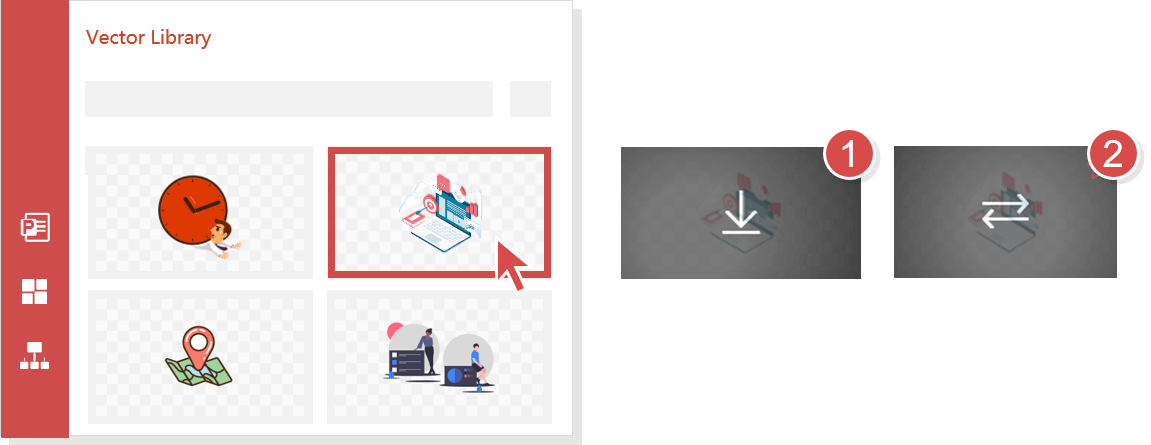 Vector Library Insert or Replace on hovering over the icon